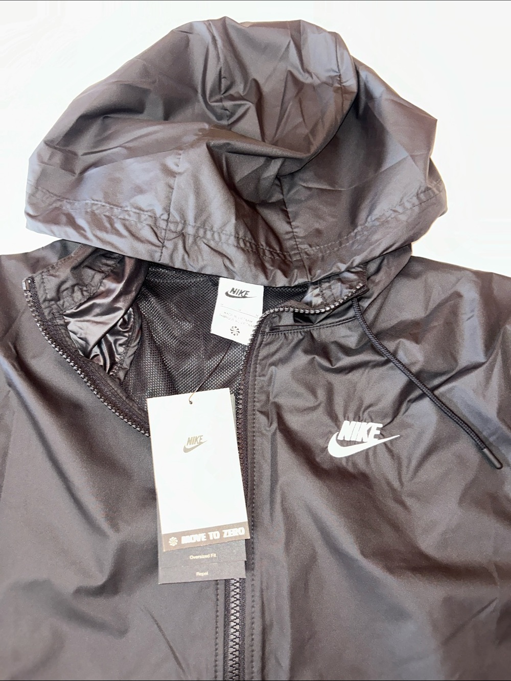 Nike Black Hooded Windbreaker Jacket with White Swoosh - Picture 10 of 16